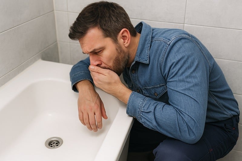 plumber checking smelly bathtub drain