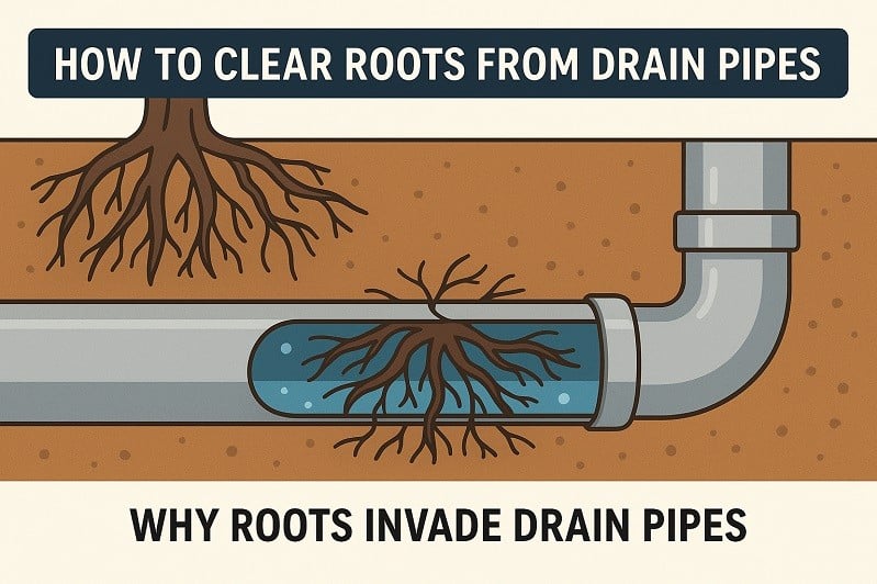 Tree roots blocking drain pipe