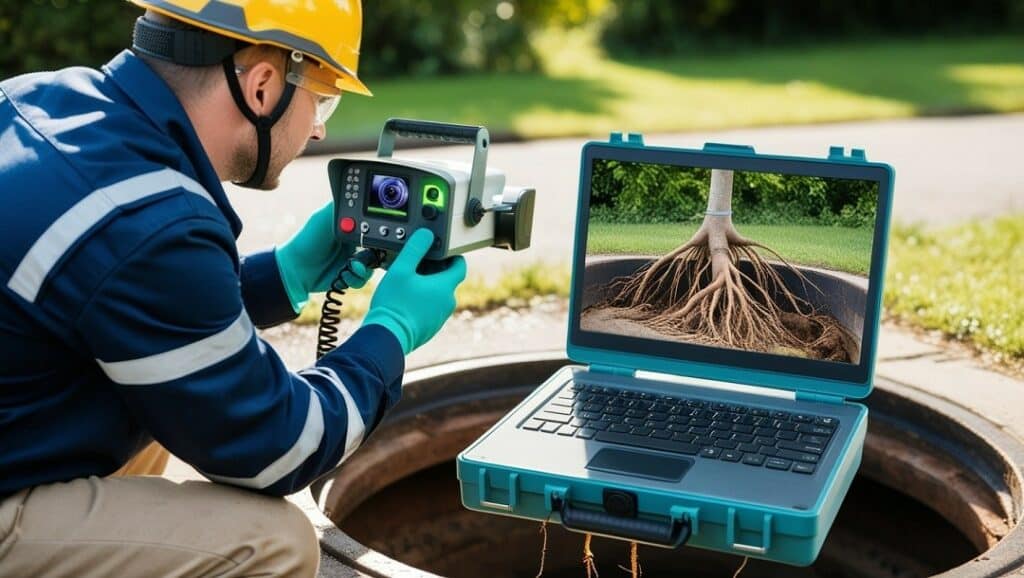 Drain inspection showing tree roots
