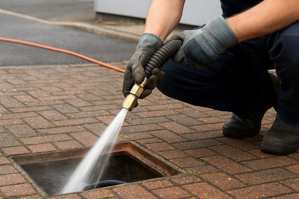 Jetting water into drain