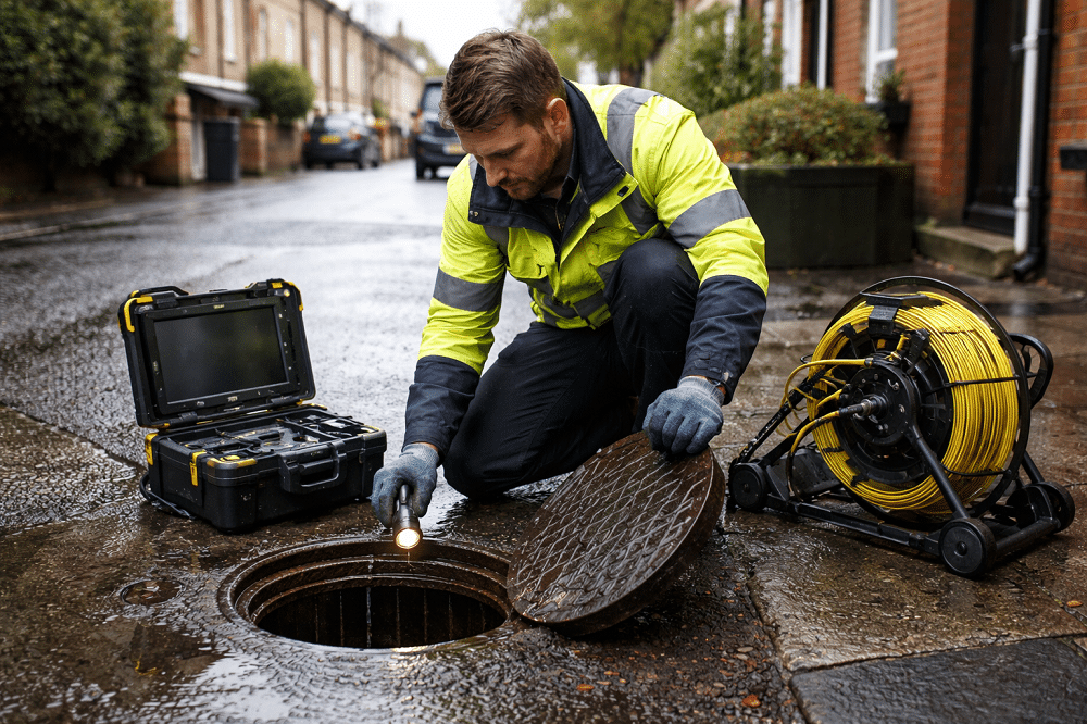 Drainage inspection on a rainy street