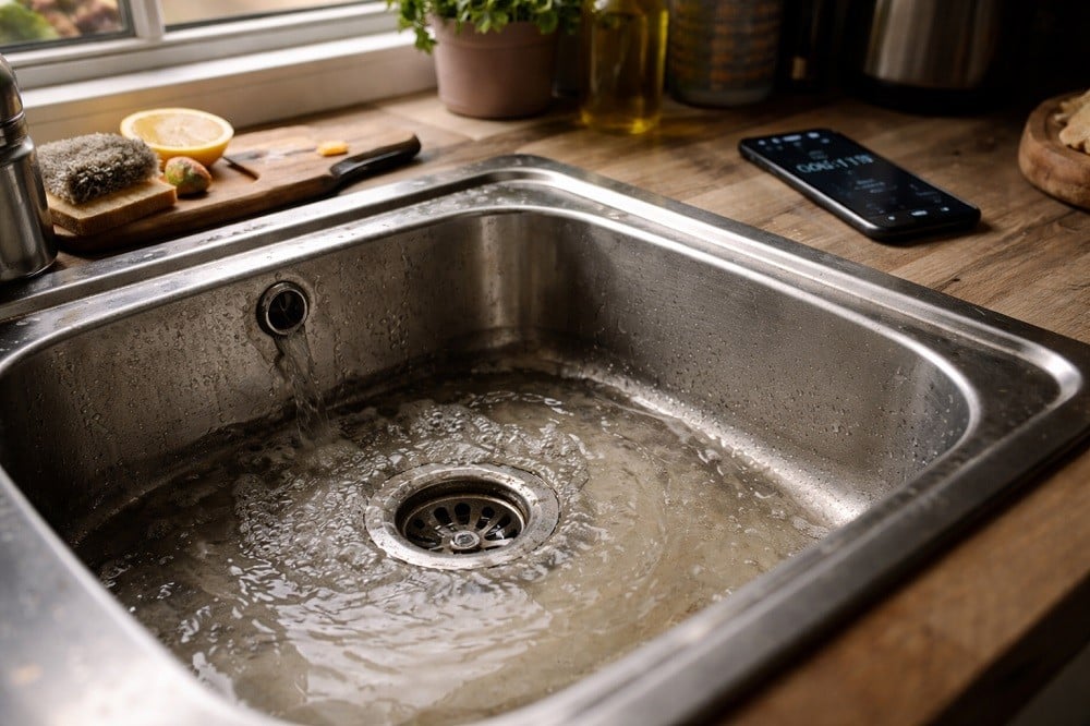 Slowly draining sink