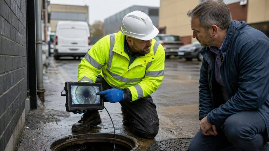 Drain unblockers inspecting drainage