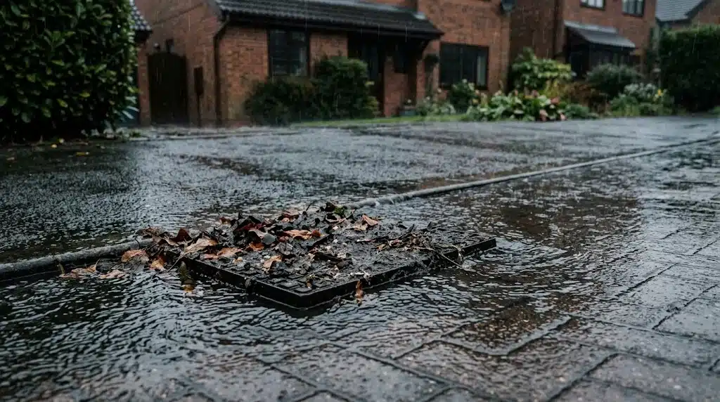 Blocked Outside Drain After Heavy Rain